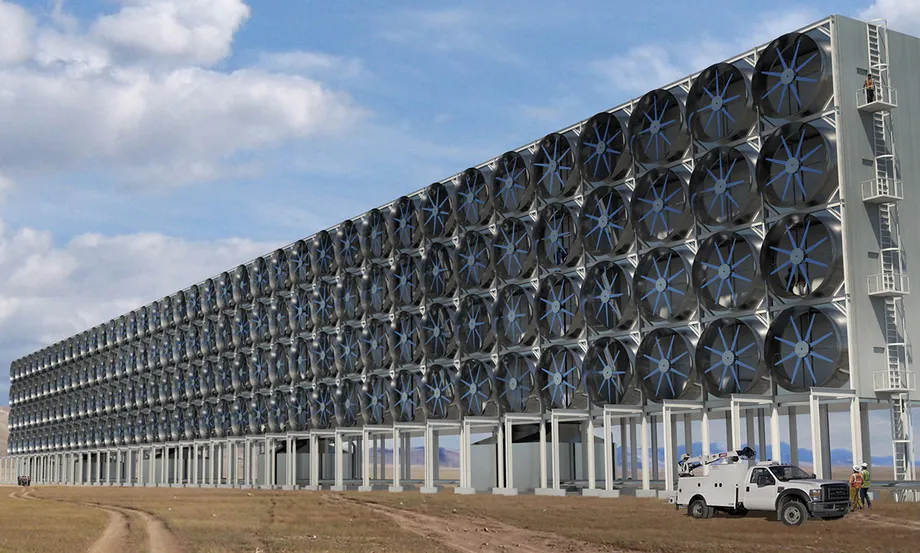 A direct air capture machine (or at least an artist’s rendering). Carbon Engineering